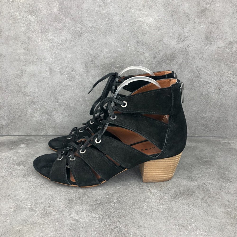 Lucky Brand Genevie Suede Lace Up Gladiator Sandal, Black, Women's 9.5 - Picture 3 of 7